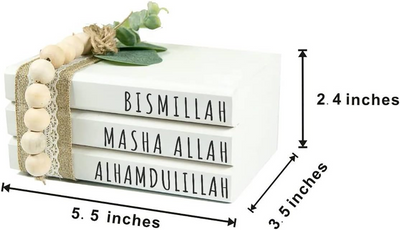 Wooden Book Stack, Bismillah MashaAllah Alhamdulillah